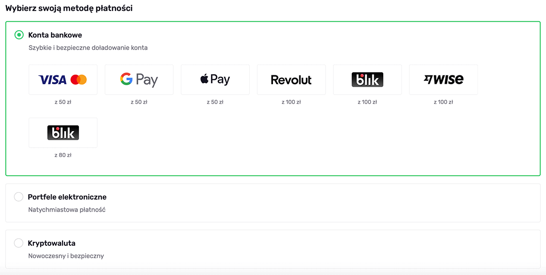 Metody wpłat Fontan Metody wpłat